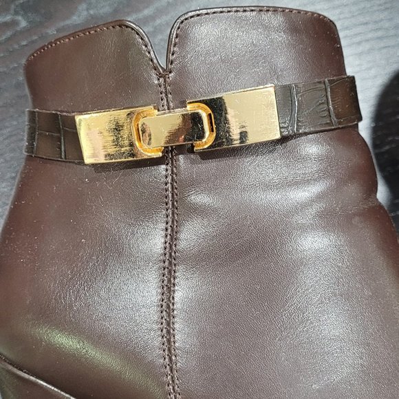 Ela Brown Leather Round Toe Lace Up Wedge Heels Ankle Boots Booties - Picture 2 of 7